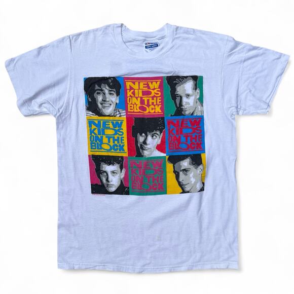 Vintage Other - Vintage 1989 New Kids On The Block Faces Tour Band Tee T Shirt L USA Made 80s